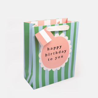 Birthday Flower Green & Blue Stripe Large Gift Bag