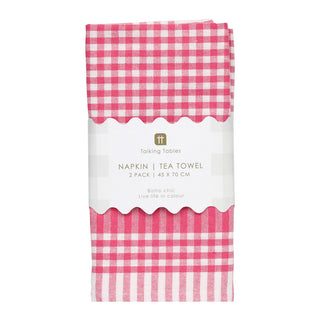 Gingham Fabric Napkins Raspberry 45x70Cm