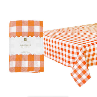 Gingham  Fabric Tablecloth Orange 140x180cm