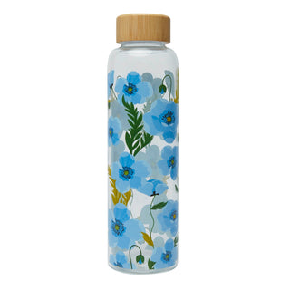 Blue Poppy Glass Water Bottle