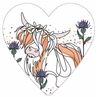 Heart Coaster Highland Cow