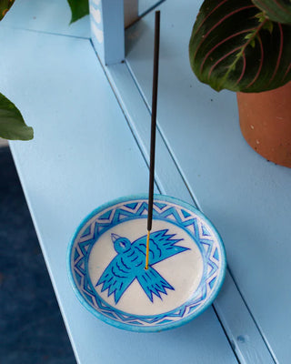 Round Blue Bird Incense Holder
