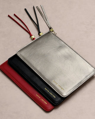 Tassel Charm Pouch Pewter Patent Crackle