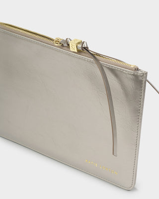 Tassel Charm Pouch Pewter Patent Crackle