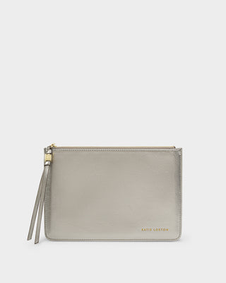 Tassel Charm Pouch Pewter Patent Crackle