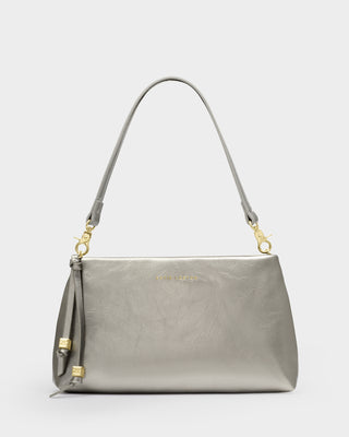 Nova Textured Patent Clutch Pewter