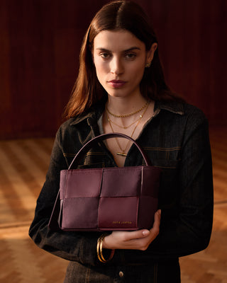 Taya Woven Suedette Top Handle Bag Cherry