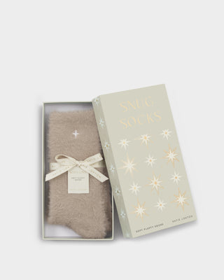 Gift Boxed Fluffy Socks Star Taupe