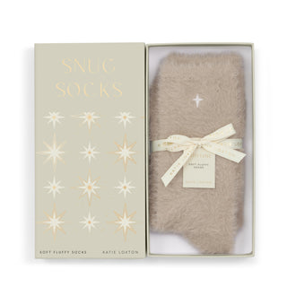 Gift Boxed Fluffy Socks Star Taupe