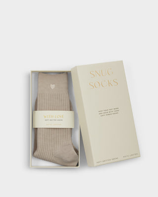 Gift Boxed Socks Heart Taupe