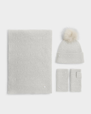 Sequin Pom Pom Hat Pale Grey