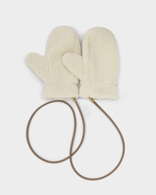 Teddy Mittens With Cord Cream