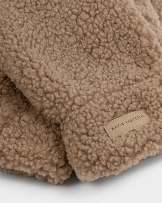 Teddy Mittens With Cord Tan