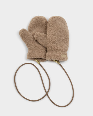 Teddy Mittens With Cord Tan