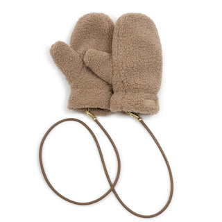 Teddy Mittens With Cord Tan