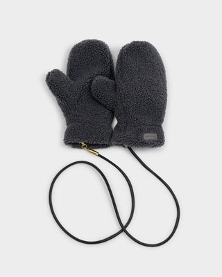 Teddy Mittens With Cord Charcoal