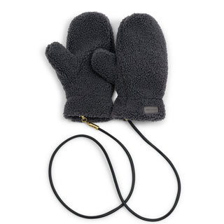 Teddy Mittens With Cord Charcoal