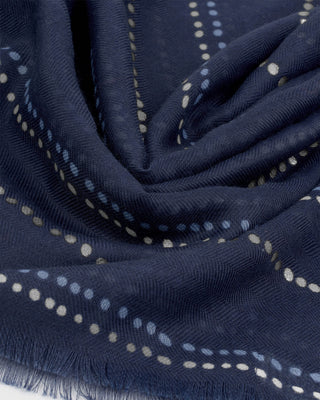 Printed Foil Scarf Dotted Stripe Navy/Whit /Silver Foil