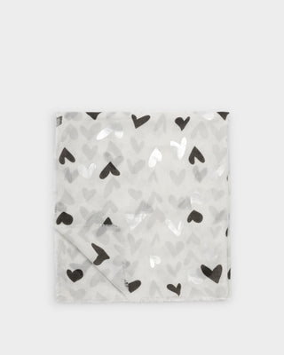 Printed Foil Scarf Abstract Heart Moonstone/Black/Silver Foil