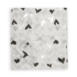 Printed Foil Scarf Abstract Heart Moonstone/Black/Silver Foil
