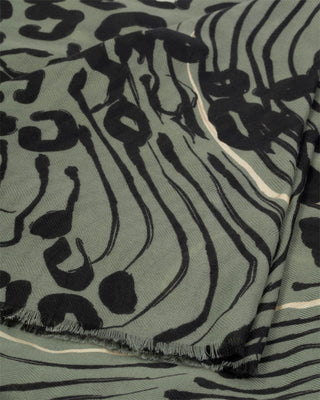 Printed Foil Scarf Abstract Animal Graphite Green/Black/Silver Foil