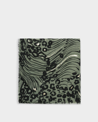 Printed Foil Scarf Abstract Animal Graphite Green/Black/Silver Foil