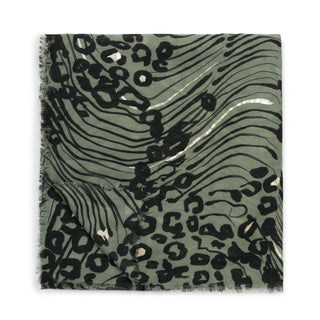 Printed Foil Scarf Abstract Animal Graphite Green/Black/Silver Foil