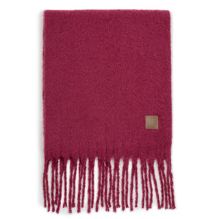 Recycled Checked Tassel Scarf Garnet Red