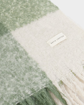 Recycled Checked Tassel Scarf Graphite Green/Off White