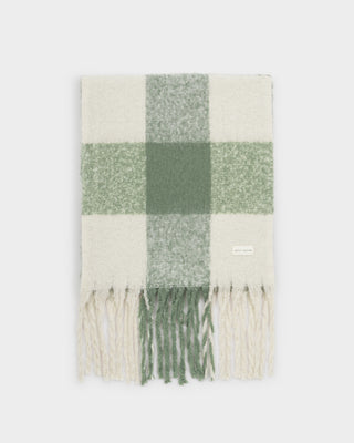 Recycled Checked Tassel Scarf Graphite Green/Off White