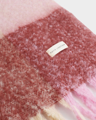 Recycled Checked Tassel Scarf Pink/Burgundy/Cream