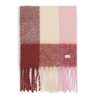 Recycled Checked Tassel Scarf Pink/Burgundy/Cream