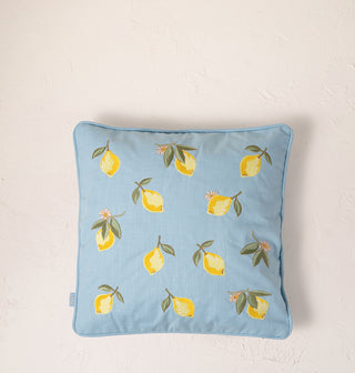 Lemon Blossom French Blue Cushion - French Blue