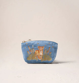 Lion Pride Velvet Coin Purse - Dusky Blue