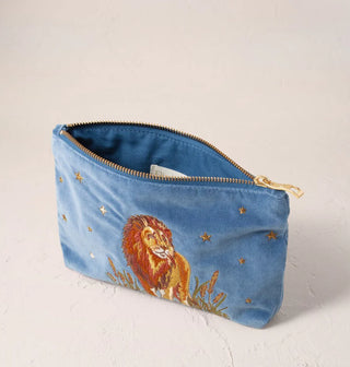Lion Pride Velvet Mini Pouch - Dusky Blue