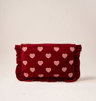 Love Hearts Rouge Velvet Frill Pouch