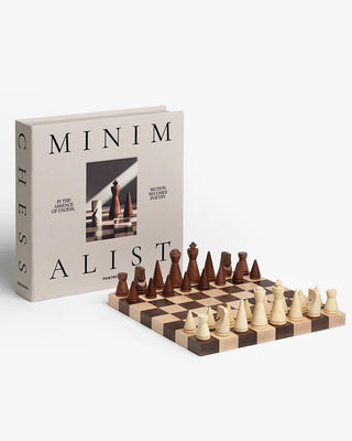 Minimalist chess set with a display book box titled 'Minimalist' on a white background