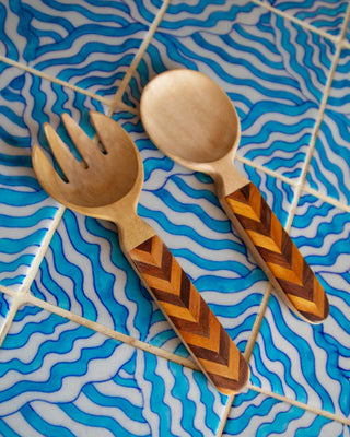 Handcrafted Wooden Chevron Salad Servers