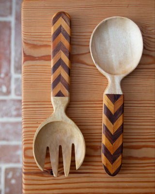 Handcrafted Wooden Chevron Salad Servers