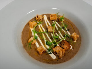 Cream of Woodland Mushroom Soup, with homemade granary croutons