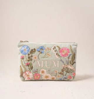 Pressed Flowers Mum Velvet Everyday Pouch - Sage