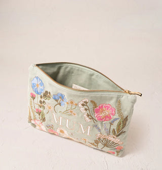 Pressed Flowers Mum Velvet Everyday Pouch - Sage