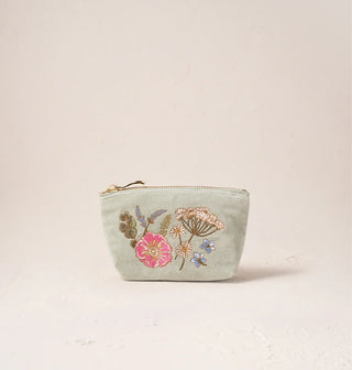 Pressed Flowers Velvet Coin Purse Sage