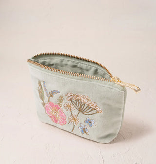 Pressed Flowers Velvet Coin Purse Sage
