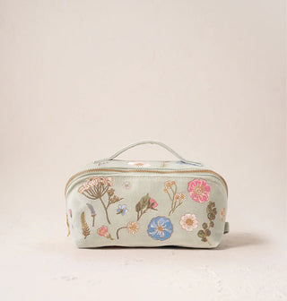 Pressed Flowers Velvet Open Flat Makeup Bag Sage