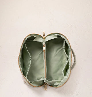 Pressed Flowers Velvet Open Flat Makeup Bag Sage