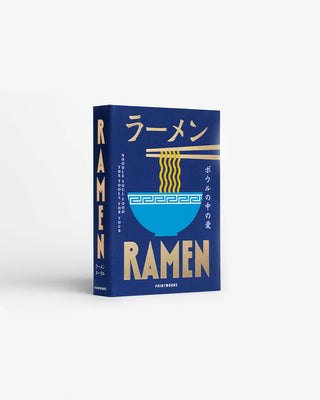 Ramen book with blue and gold design on a white background