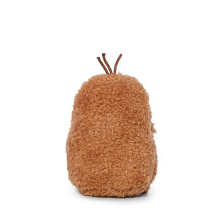 Brown fuzzy toy shaped like a potato on a white background