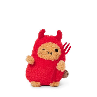 Plush toy in a red devil costume on a white background