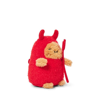 Plush toy red devil costume on a white background